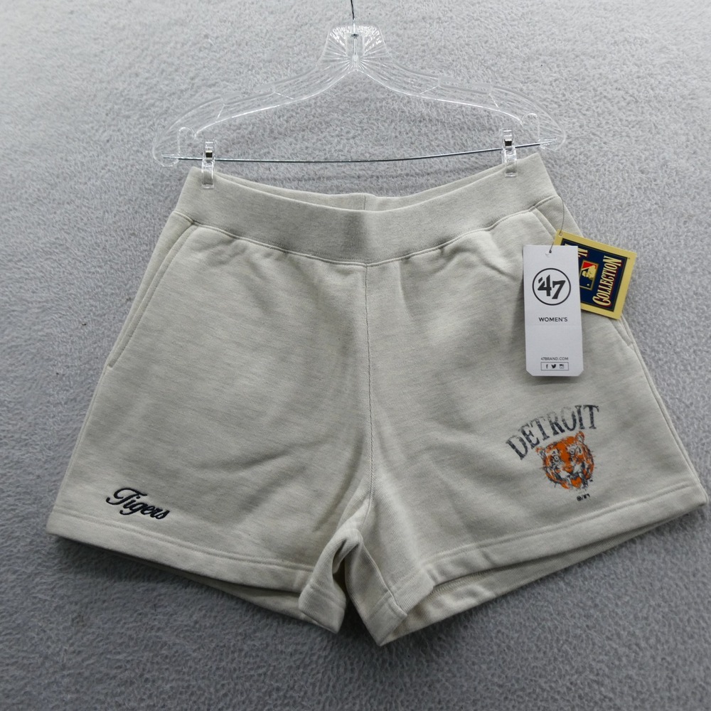 47 Brand Shorts Womens Medium Detroit Tigers Cream Fleece Pockets Cotton Blend
